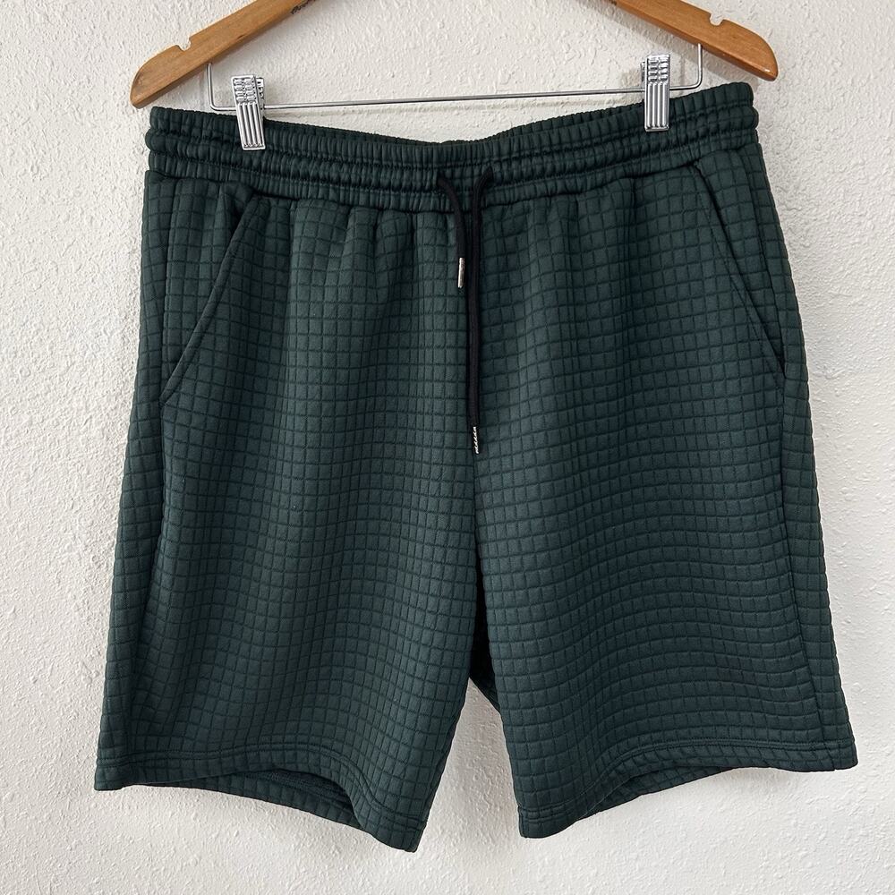 JMIERR Mens Dark Green Athletic Knit Shorts Waffle Pattern Textured Size 38